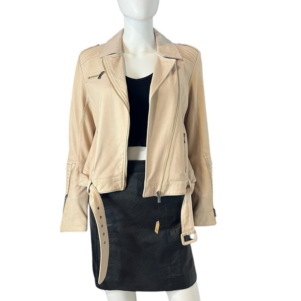 AS by DF Off White Cream Soft Moto Style Leather Jacket Size Small